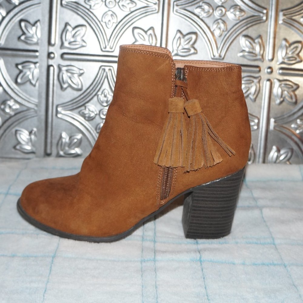 ESPRIT "Roberta" Size 8M Brown Faux Suede Zip Up With Tassels Block Boot Heels - Picture 3 of 8